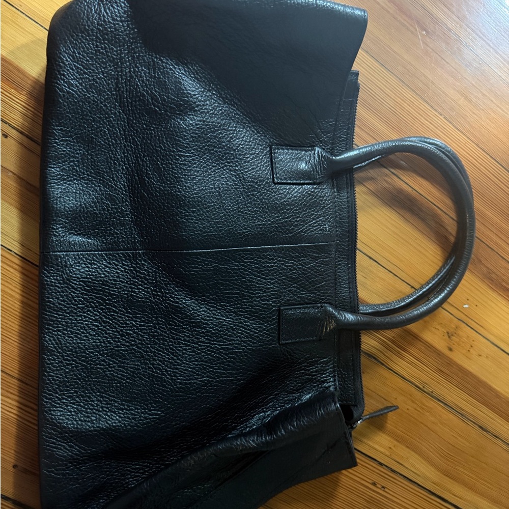 Classic Black Leather Men's Tote Bag